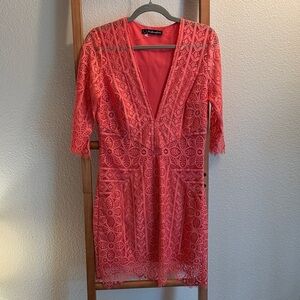 For love and lemons, coral Lace Dress with V-Neck